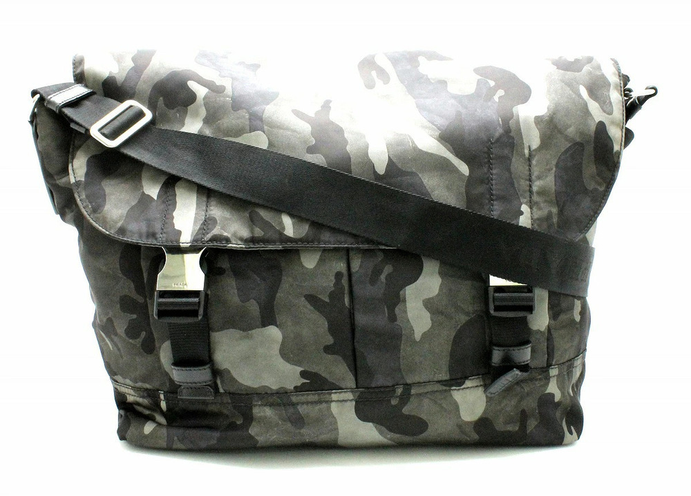 Prada Messenger Bag Crossbody Camouflage Leather FUMO Green